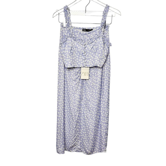 NWT Zara Purple Ditzy Floral Crop Top And Midi Slip Skirt Women’s Set Sz XS - Picture 2 of 12